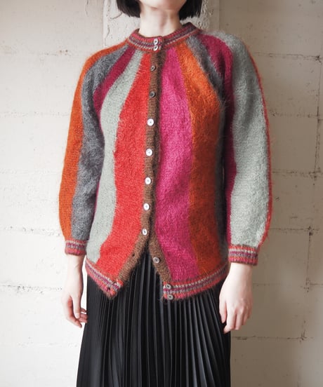 Nellie's Stripe Mohair Cardigan PI GRY OR