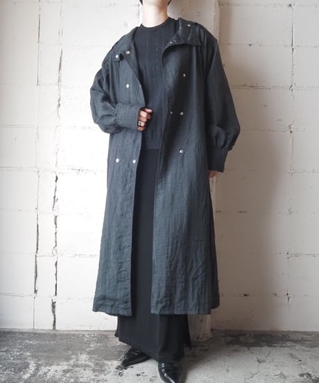 Nylon Double Breasted Belted Coat BK
