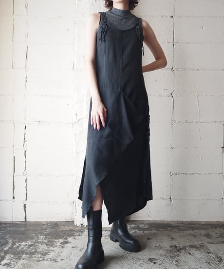 Asymmetry Design Linen Camisole Dress BK