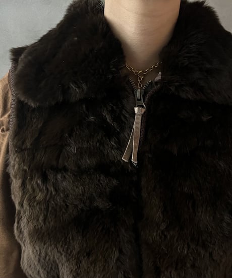 Fake Fur×Knit Design Vest BR