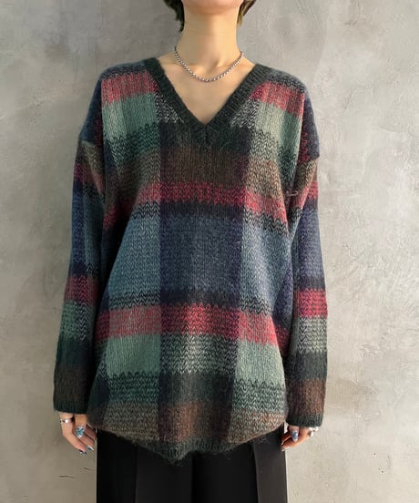 Mohair Vneck Check Knit GNPI
