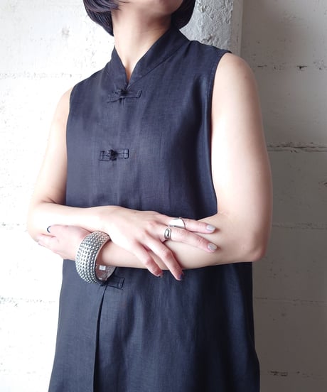 Sleeveless China Linen Shirt BK