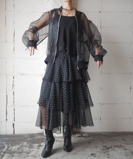 Volume Sleeve Sheer Zipup Jacket BK