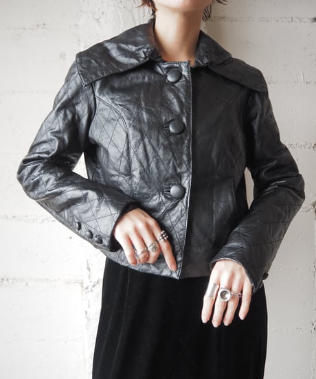 Big Collar Stitch Leather Jacket BK