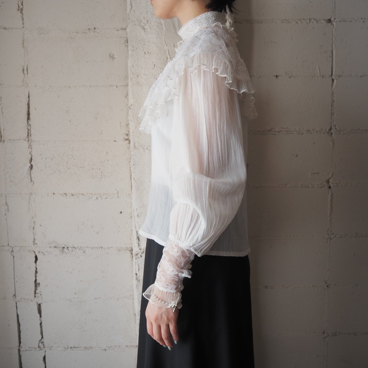 GUNNE SAX Lace Yoke Stand Collar Blouse WH | Orfeo