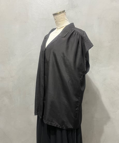 French Sleeve Open Collar Silk Shirt BK