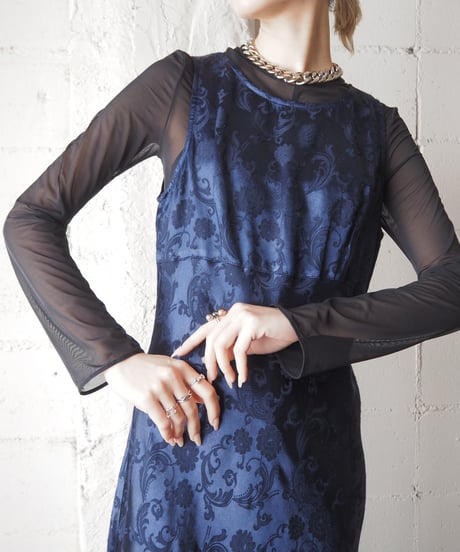 Shadow Botanical Pattern Sleeveless Dress NV