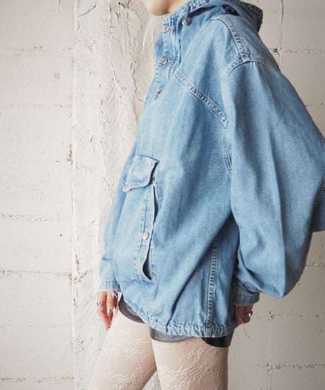 High Neck Design Denim Pullover BL