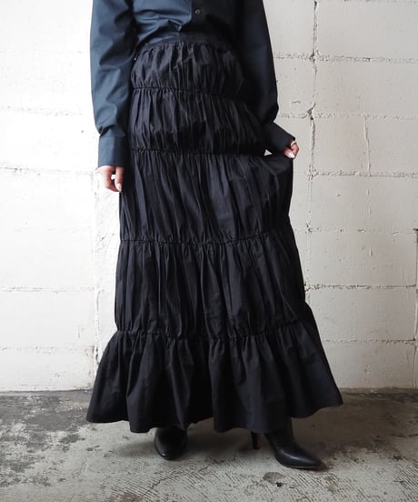 Gather Design Long Tiered Skirt/Dress BK