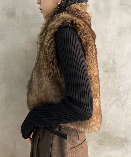 POLO RARPH LAUREN Stand Collar Fake Fur Vest