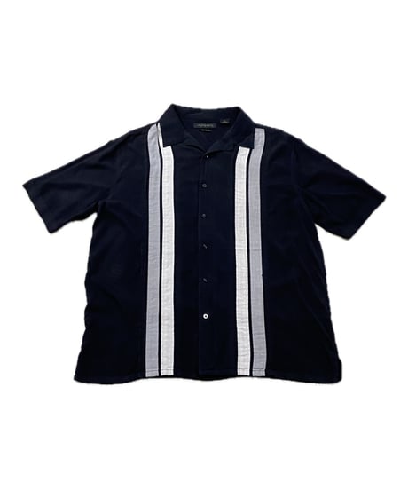Line Design Open Collar Silk Shirt BK