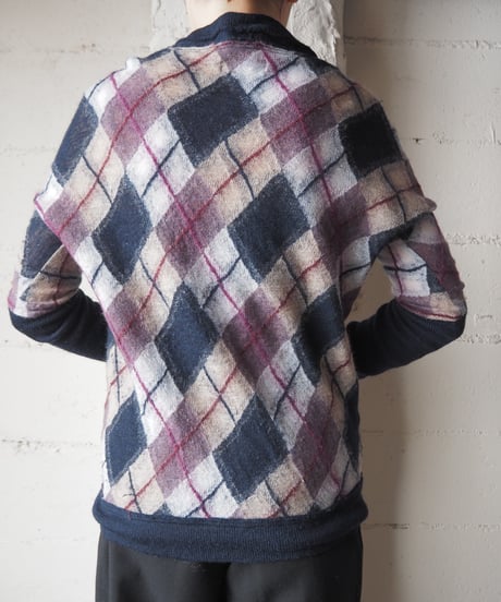 Yohji Yamamoto Long Sleeve Argyle Sweater NVPUR