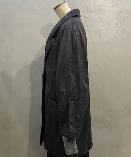 Tailored Collar Ragran Sleeve  Leather Coat BK
