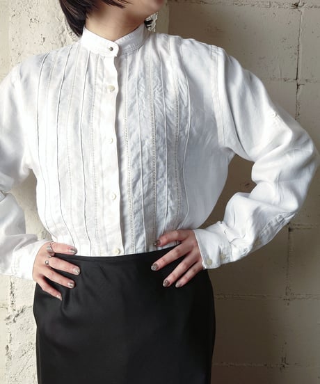 LAUREN Linen Band Collar Shirt WH