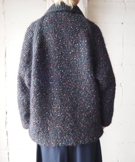 Mix Color Belted Knit Coat BKPIBL