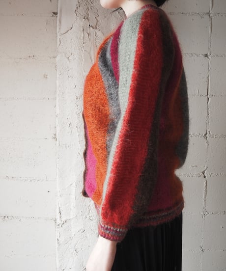 Nellie's Stripe Mohair Cardigan PI GRY OR