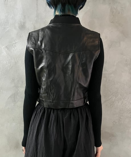 Fake Leather Short Vest BK