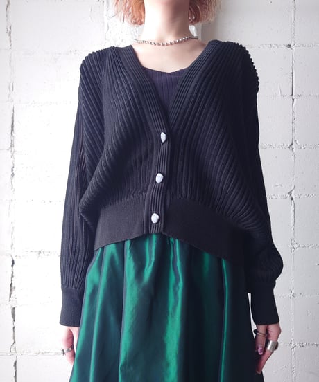 Volume Sleeve Sheer Stripe Cardigan BK