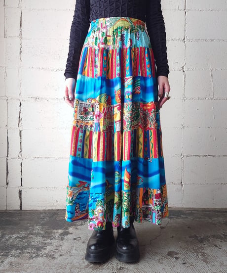 Resort Pattern Tiered Skirt BL