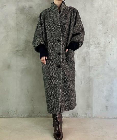 Rib Dolman Sleeve Long Coat BKWH