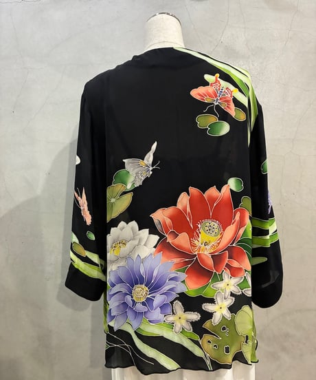 Flower Pattern Sheer Silk Gown BK