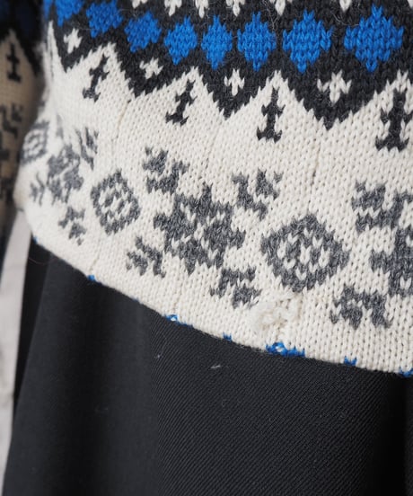 1970's Nordic Pattern Boat Neck Knit WH BL BK