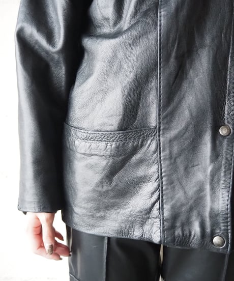 Stand Collar Asymmetry Design Leather Jacket BK