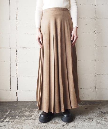 Fake Suede Pleated Long Skirt BR