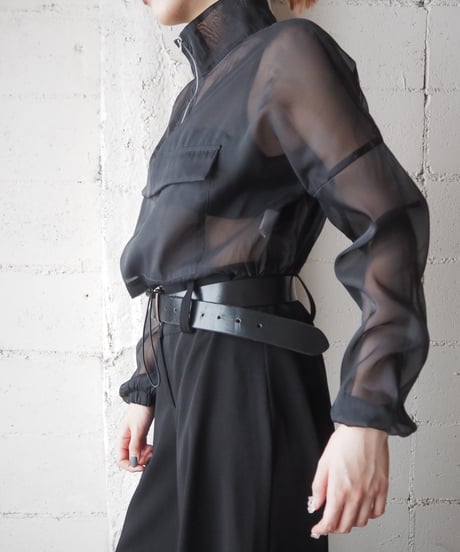Sheer Half Zip Short Jacket BK