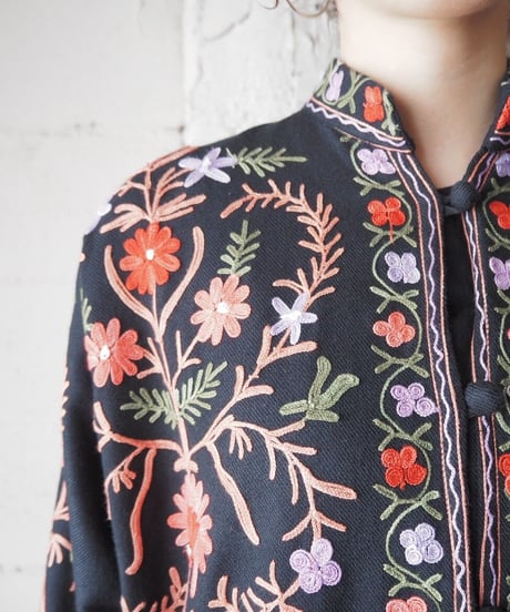 Flower Embroidery Stand Collar Coat BKPIPP