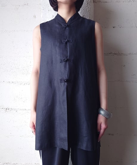 Sleeveless China Linen Shirt BK