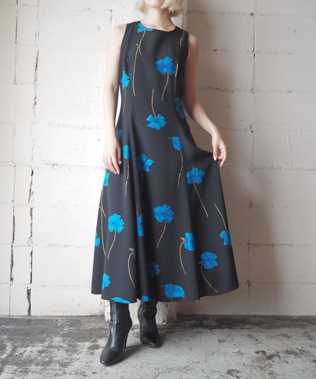 Flower Pattern Sleeveless Dress BKBL