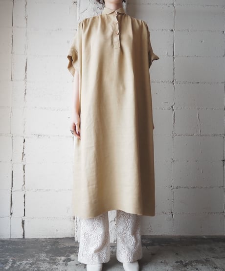 1970's Round Collar Linen Dress BE