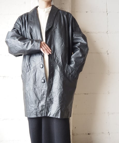 Open Collar Leather Jacket BK