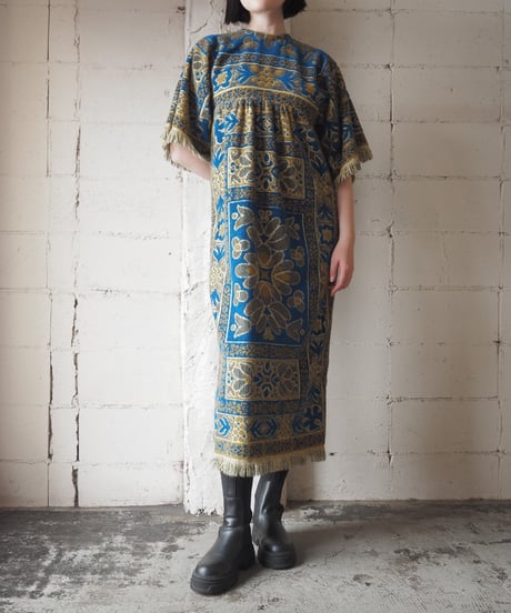 1960-70's Vintage Pattern Pile Dress YE BL