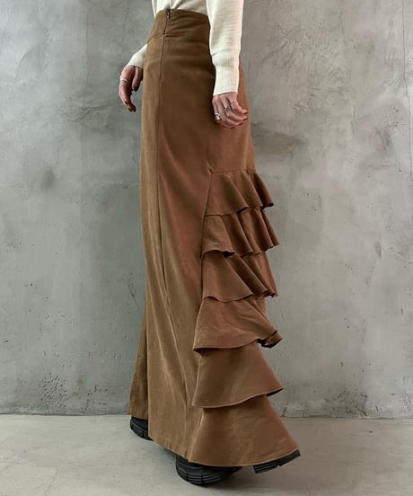 Fake Suede Frilled Design Skirt BR