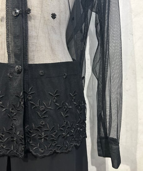 Flower Embroidery Sheer Shirt BK