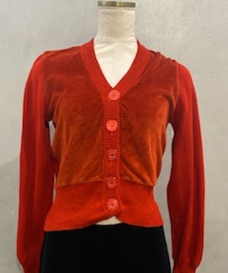 70's Velour Swiching Knit Cardigan RE