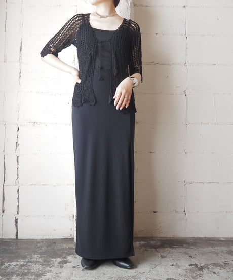 3/4 Sleeve Crochet Cardigan BK