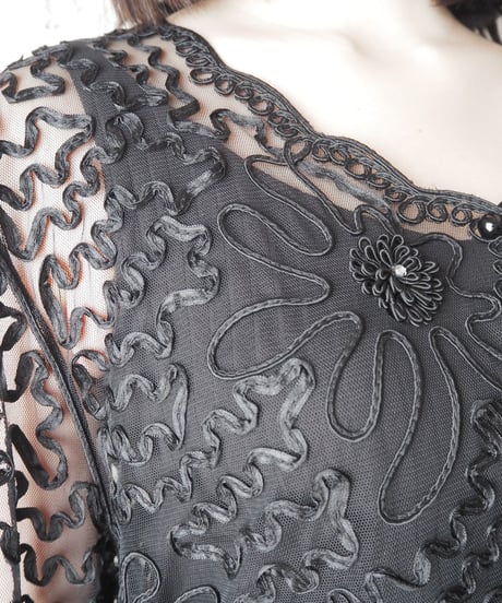 Tape Embroidery Sheer Cardigan BK