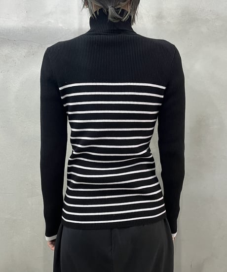 LAUREN Rib Knit Turtle Neck Border BKWH
