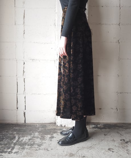 Flower Print Velvet Skirt BK BR