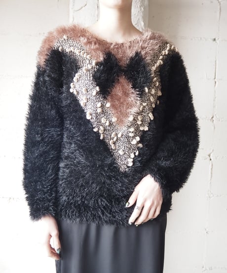 Switching Shaggy Design Knit BKBE