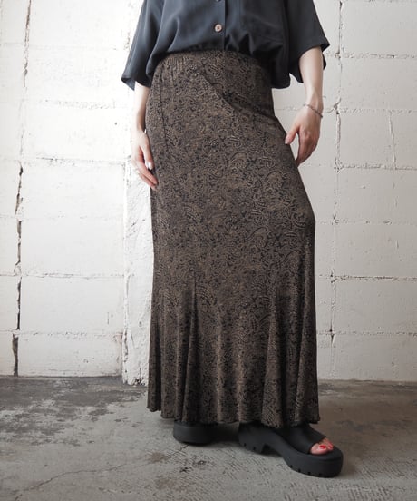 Paisley Pattern Easy Long Skirt BK BE
