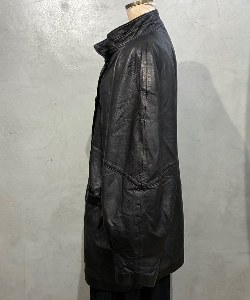 DOLMAN SLEEVE STAND COLLAR COAT ブラック 44 Stand Collar Dolman Sleeve Leather Coat BK | Orfeo