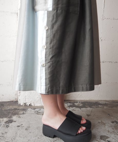 Shoulder Button French Sleeve Stripe Dress BEBLKA