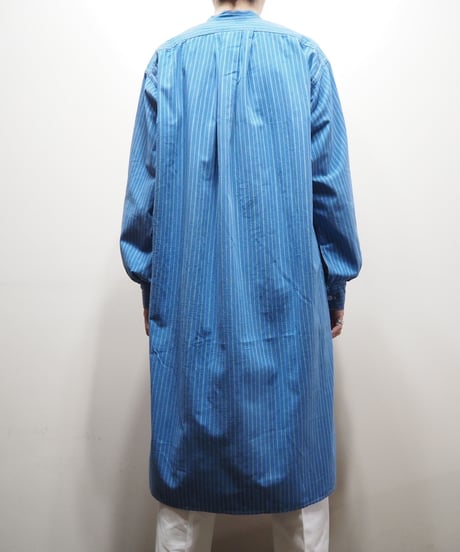 1940〜50's EURO Band Collar Stripe Grandpa Shirt BL