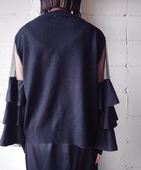 Seethrough Tiered Sleeve Knit BK