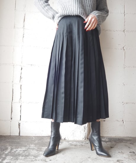 Pleats Wool Long Skirt BK