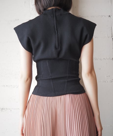 Power Shoulder Mockneck French Sleeve Knit BK